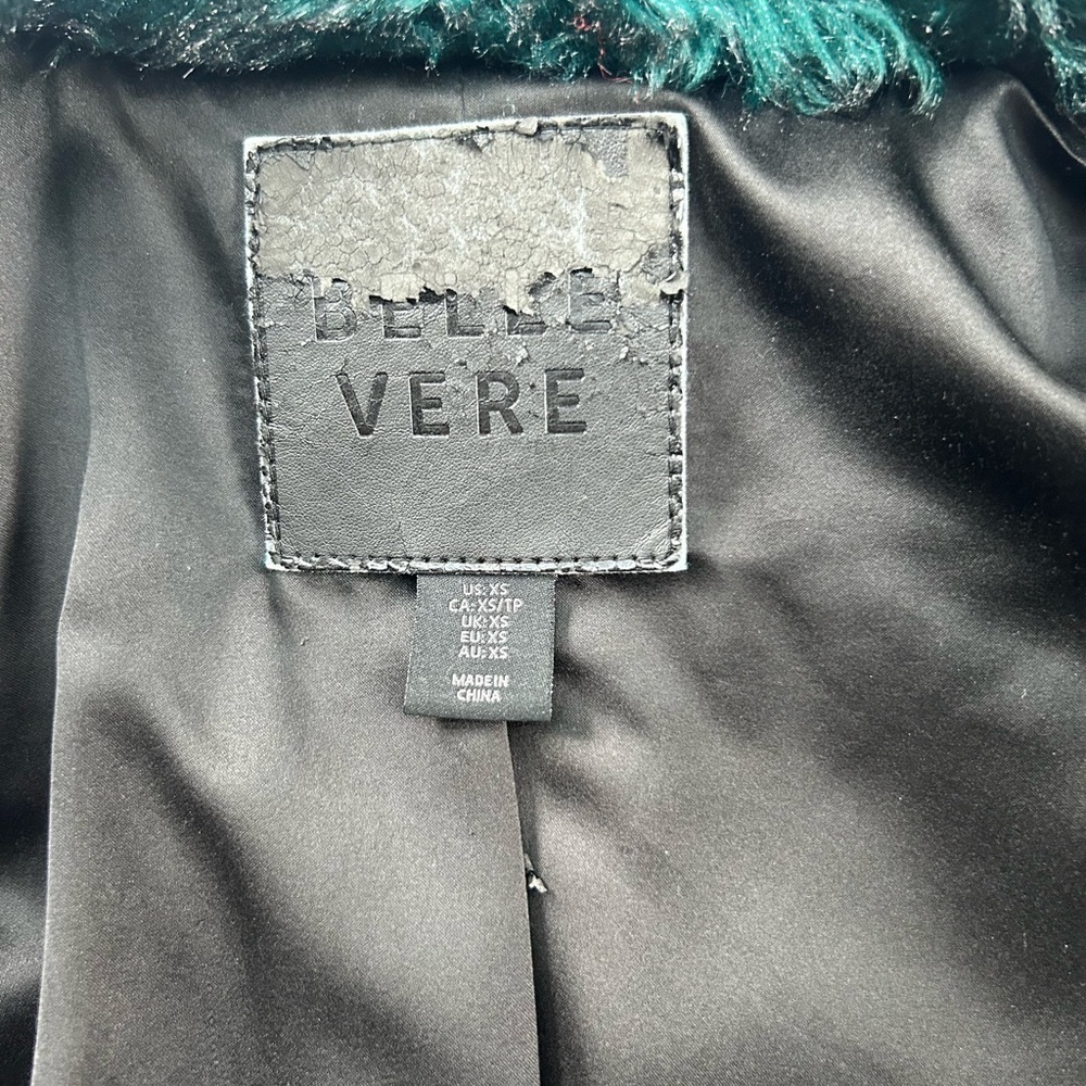 BELLE VERE | Emerald Green Faux Fur Moto Jacket (XS) - Picture 12 of 12